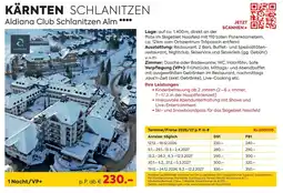 Billa Reisen KÄRNTEN SCHLANITZEN Aldiana Club Schlanitzen Alm Angebot