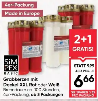 Maximarkt SimPex Basic Grabkerzen mit Deckel XXL Rot oder Weiß Angebot