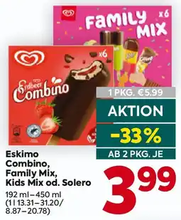 Billa Eskimo Combino, Family Mix, Kids Mix od. Solero Angebot
