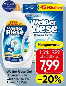 Spar Weißer Riese Gel Universal oder Color 50+10 WG, Pulver 45 WG Angebot