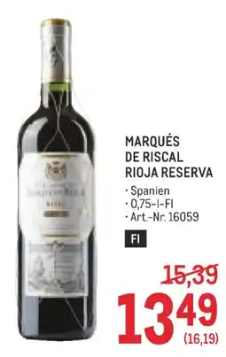 Metro Marqués de Riscal Rioja Reserva Angebot