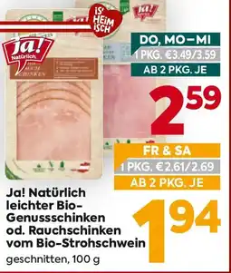 Billa Ja! Natürlich leichter Bio-Genusschinken od. Rauchschinken vom Bio-Strohschwein Angebot