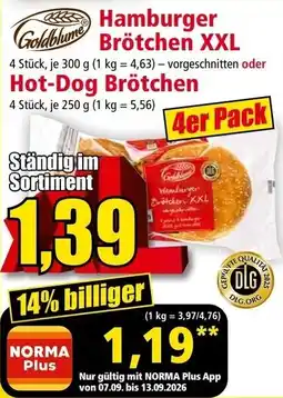 Norma Goldblume Hamburger Brötchen XXL Angebot