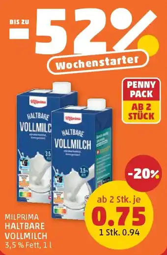 PENNY Milprima Haltbare Vollmilch Angebot