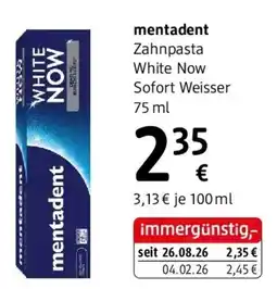 dm mentadent Zahncreme White Now Sofort Weisser Angebot