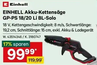 Einhell Akku-Kettensäge GP-PS 18/20 Li BL-Solo