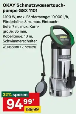 Lagerhaus OKAY Schmutzwassertauchpumpe GSX 1101 Angebot