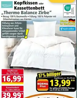 Norma ORTHO-Vital Kopfkissen oder Kassettenbett Thermo Balance Zirbe Angebot