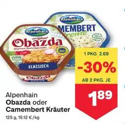 MPreis Alpenhain Obazda oder Camembert Kräuter Angebot