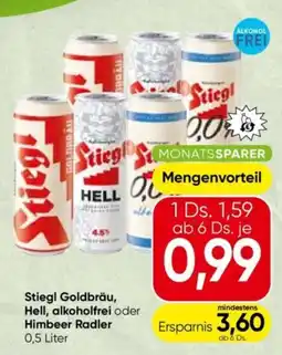 Eurospar Stiegl Goldbräu, Hell, alkoholfrei oder Himbeer Radler Angebot