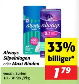 Nah&Frisch Always Slipeinlagen oder Maxi Binden Angebot