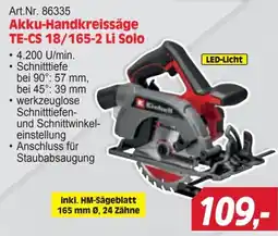 Zgonc Akku-Handkreissäge TE-CS 18/165-2 Li Solo Einhell Angebot