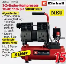 Zgonc Einhell 2-Zylinder-Kompressor TE-AC 110/6-1 Silent Plus Angebot