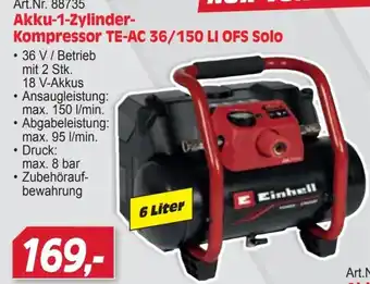 Zgonc Akku-1-Zylinder-Kompressor TE-AC 36/150 LI OFS Solo Einhell Angebot