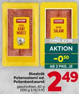 Billa Stastnik Putensalami od. Putenkantwurst Angebot