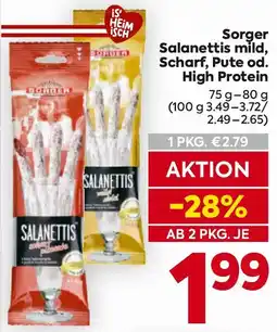 Billa Sorger Salanettis mild, Scharf, Pute od. High Protein Angebot