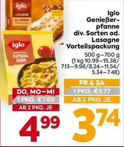Billa Iglo Genießer-pfanne od. Lasagne Vorteilspackung Angebot