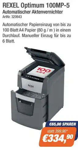 e-tec REXEL Optimum 100MP-5 Automatischer Aktenvernichter Angebot