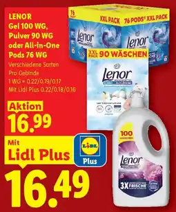 Lidl LENOR Gel 100 WG, Pulver 90 WG oder All-in-One Pods 76 WG Angebot