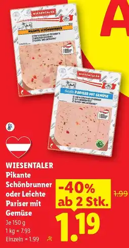 Lidl Wiesentaler Pikante Schönbrunner oder Leichte Pariser mit Gemüse Angebot