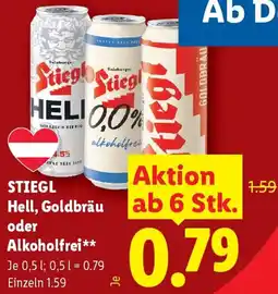 Lidl Stiegl Hell, Goldbräu oder Alkoholfrei Angebot
