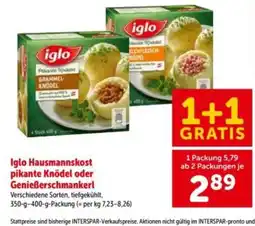 Interspar Iglo Hausmannskost pikante Knödel oder Genießerschmankerl Angebot