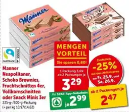 Interspar Manner Neapolitaner, Schoko Brownies, Fruchtschnitten 4er, Vollkorn schnitten oder Snack Minis 3er Angebot