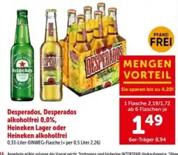 Interspar Desperados, Desperados alkoholfrei 0,0%, Heineken Lager oder Heineken alkoholfrei Angebot