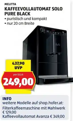 Hofer Melitta Kaffeevollautomat Solo Pure Black Angebot