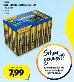 Hofer Varta Batterien Grossblister Angebot