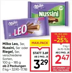 Maximarkt Milka Leo, Nussini, Riegel Angebot