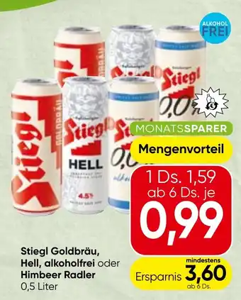 Stiegl Goldbräu, Hell, alkoholfrei oder Himbeer Radler