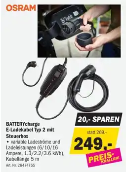 Forstinger OSRAM BATTERYcharge E-Ladekabel Typ 2 mit Steuerbox Angebot