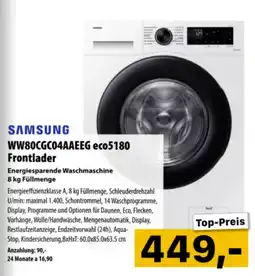 Cosmos Samsung WW80CGC04AAEEG eco5180 Frontlader Angebot