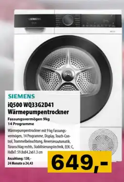 Cosmos Siemens iQ500 WQ33G2D41 Wärmepumpentrockner Angebot