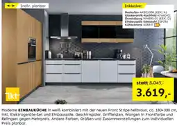 Möbel Ludwig Moderne EINBAUKÜCHE in weiß kombiniert mit der neuen Front Stripe hellbraun Angebot