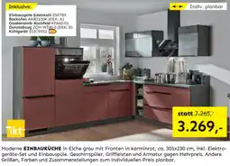 Möbel Ludwig Moderne EINBAUKÜCHE in Eiche grau mit Fronten in karminrot Angebot
