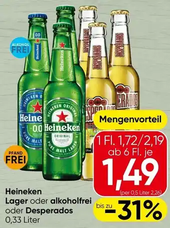 Heineken Lager oder alkoholfrei oder Desperados