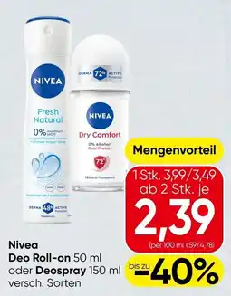 Spar Nivea Deo Roll-on oder Deospray Angebot