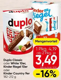 Spar Duplo Classic oder White 10er, Kinder Riegel 10er oder Kinder Country 9er Angebot