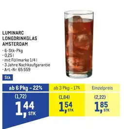 Metro Luminarc Longdrinkglas Amsterdam Angebot