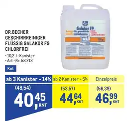 Metro Dr. Becher Geschirrreiniger Flüssig Galakor F9 Chlorfrei Angebot