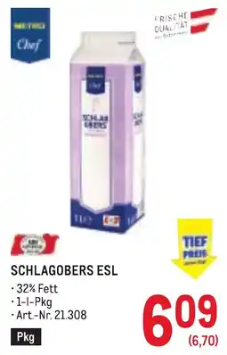 Metro Schlagobers ESL Angebot