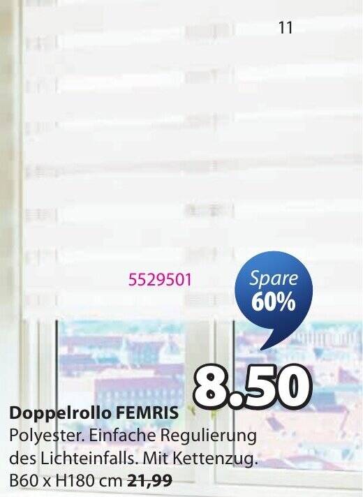 Doppelrollo FEMRIS B60 x H180 cm Angebot bei JYSK