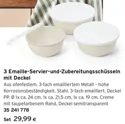 Tchibo Eduscho 3 Emaille-Servier-und-Zubereitungsschüsseln mit Deckel Angebot