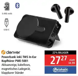 Pagro Diskont denver Powerbank inkl. TWS In-Ear Kopfhörer PWE-5001 Angebot