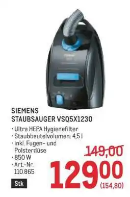 Metro SIEMENS STAUBSAUGER VSQ5X1230 Angebot