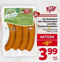 Billa Ja! Natürlich Bio-Käsekrainer vom Bio-Freilandschwein Angebot