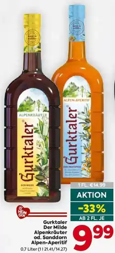 Billa Gurktaler Der Milde Alpenkräuter od. Sanddorn Alpen-Aperitif Angebot