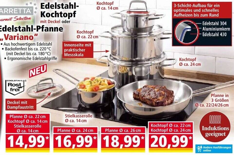 Edelstahl-Kochtopf mit Deckel oder Edelstahl-Pfanne 